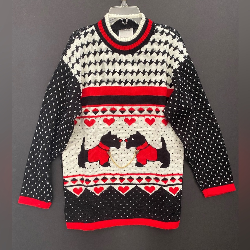 New Moves Acrylic Yarn Sweater Scottie Dog Girl’s Winter Vintage